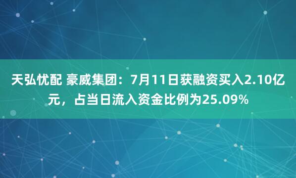 天弘忧配 豪威集团：7月11日获融资买入2.10亿元，占当日流入资金比例为25.09%
